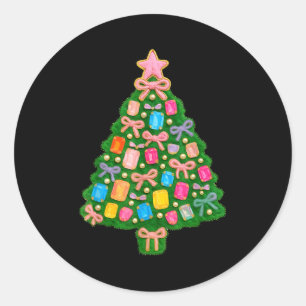 Christmas Tree Coquette Bow Crochet Xmas Pajamas H Classic Round Sticker