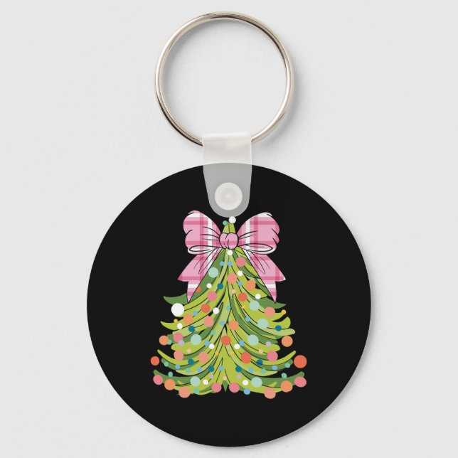Christmas Tree Coquette Bow Pink Christmas Men Wom Key Ring (Front)