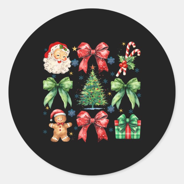 Christmas Tree Coquette Bow Santa Claus Candy  Classic Round Sticker (Front)