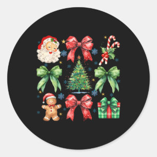 Christmas Tree Coquette Bow Santa Claus Candy  Classic Round Sticker