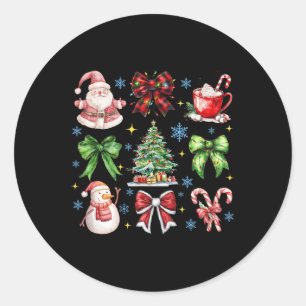 Christmas Tree Coquette Bow Santa Claus Candy Paja Classic Round Sticker