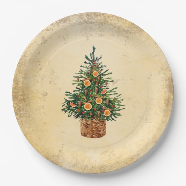 Christmas Tree Country Traditional Simple Paper Plate (Front)