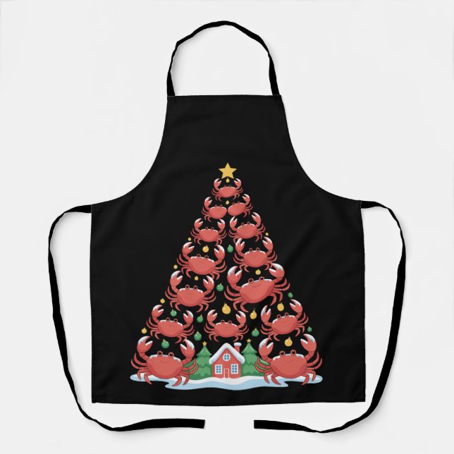 Christmas Tree Crabs Beach House Coastal Holiday Apron (Front)