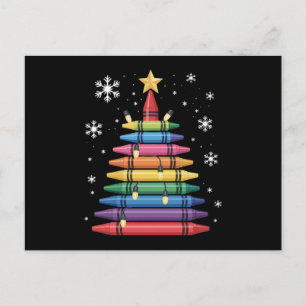 Christmas Tree Crayon Art Teacher School Xmas Holiday Postcard