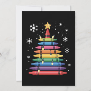 Christmas Tree Crayon Art Teacher School Xmas Invitation