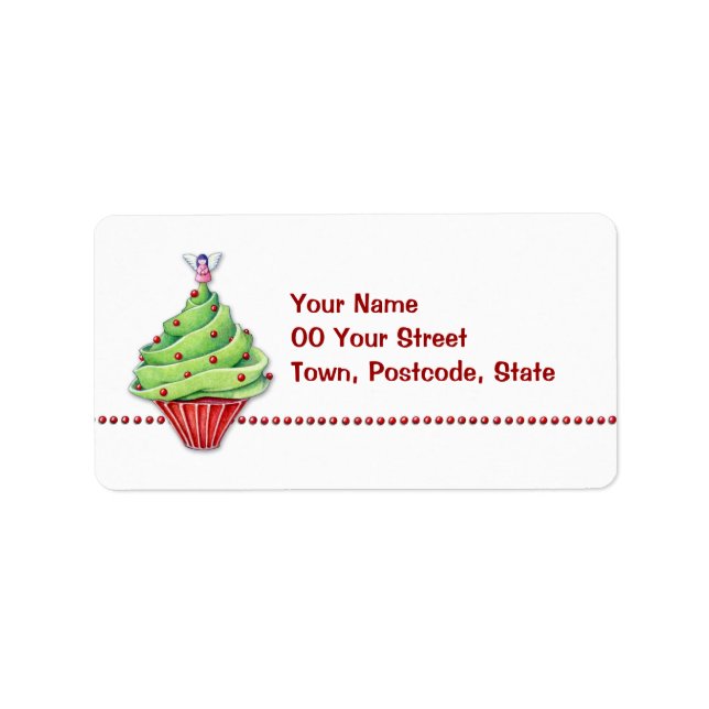 Christmas Tree Cupcake Address Label (Front)