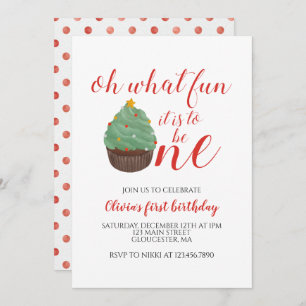 Christmas Tree Cupcake First Birthday Invitation