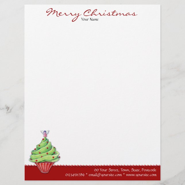 Christmas Tree Cupcake red Letterhead Template (Front)