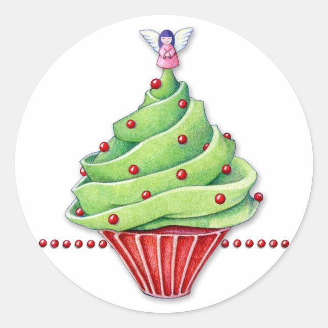 Christmas Tree Cupcake Sticker (Front)