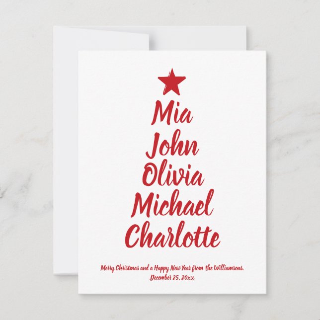 Christmas tree custom script family names card (Front)