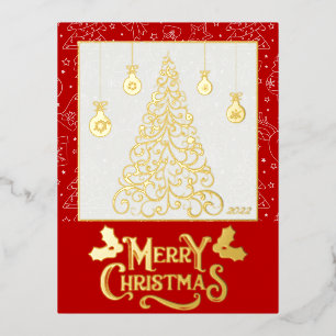 Christmas tree customisable greeting foil holiday postcard