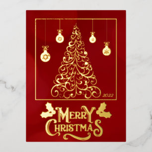 Christmas tree customisable greeting foil holiday postcard