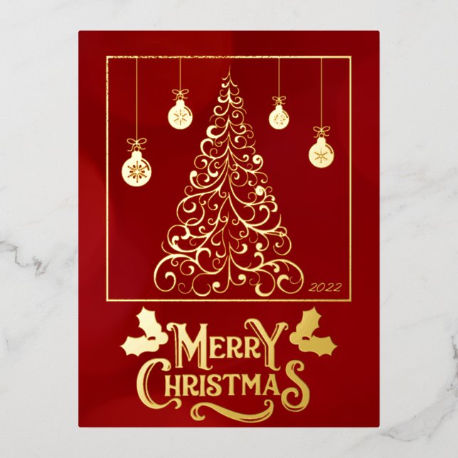 Christmas tree customisable greeting foil holiday postcard (Front)