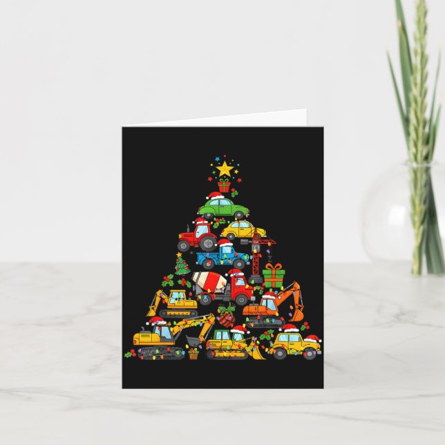 Christmas Tree Cute Construction Truck Xmas Holida Card (Front)