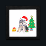 Christmas tree, cute Yorkshire puppy dog & gifts Gift Box<br><div class="desc">Cute Yorkshire puppy dog sitting near a christmas tree and gifts art painting.</div>