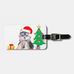 Christmas tree, cute Yorkshire puppy dog & gifts Luggage Tag