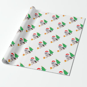 Christmas tree, cute Yorkshire puppy dog & gifts Wrapping Paper