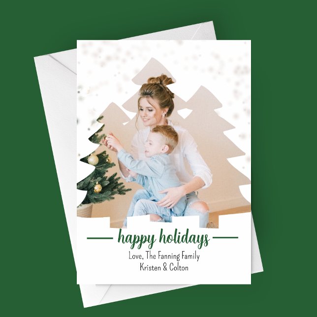 Christmas Tree Cutout Photo Holiday Card (Happy Holidays Tree Cut Out Family Photo Card)
