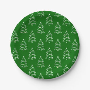 Christmas Tree Dark Green Background Paper Plate