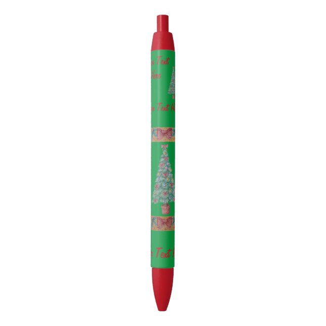 Christmas tree decorated with red bows bells black ink pen (Front Vertical)