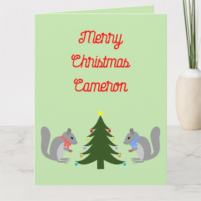 Christmas Tree Decorating Squirrels Custom Card (Front)