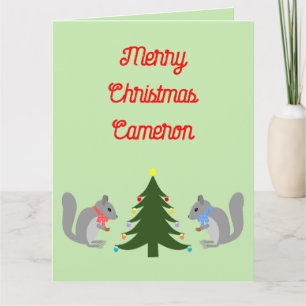 Christmas Tree Decorating Squirrels Custom Card