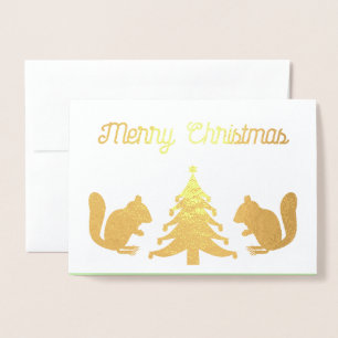 Christmas Tree Decorating Squirrels Custom Foil Card