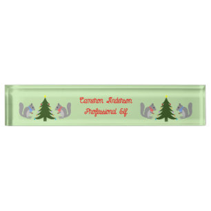 Christmas Tree Decorating Squirrels Custom Nameplate