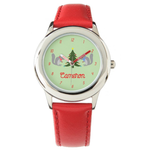 Christmas Tree Decorating Squirrels Custom Watch (Front)