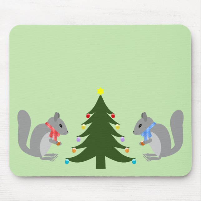 Christmas Tree Decorating Squirrels Mouse Pad (Front)