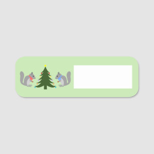 Christmas Tree Decorating Squirrels Name Tag