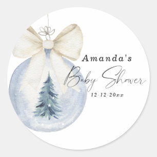 Christmas tree decoration with bow Baby shower Classic Round Sticker
