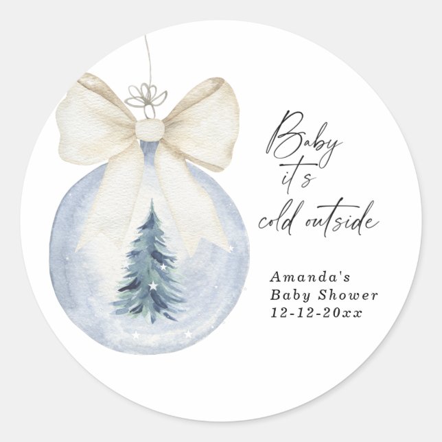 Christmas tree decoration with bow Baby shower Classic Round Sticker (Front)