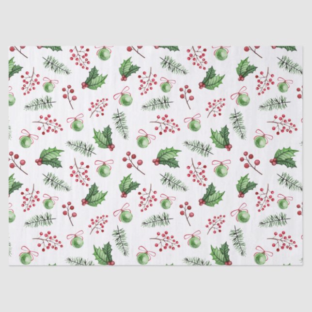 Christmas Tree Decorations & Holly Tissue Paper (Front)