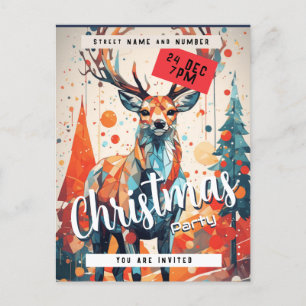 Christmas Tree Deer Party Invitation Postcard