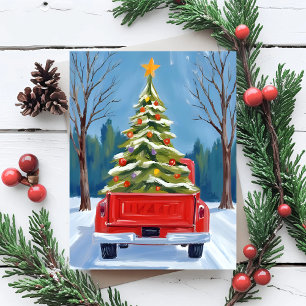 Christmas Tree Delivery Red Truck Watercolor Holiday Postcard