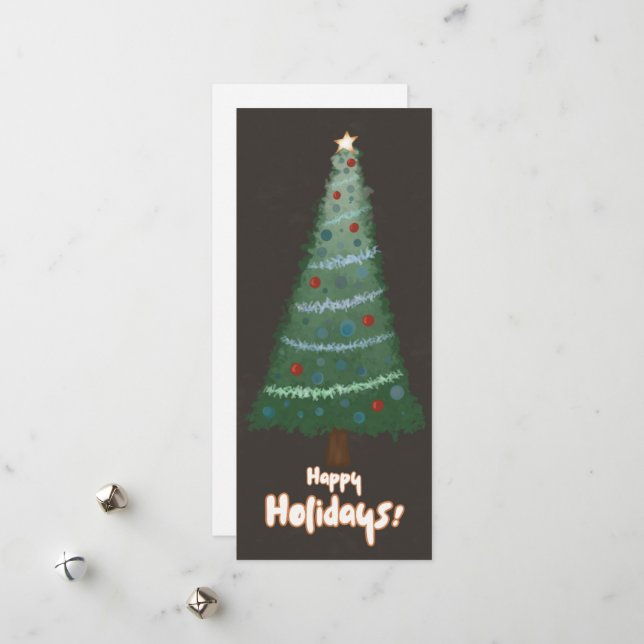 Christmas Tree Design Long Holiday Card (Front/Back In Situ)
