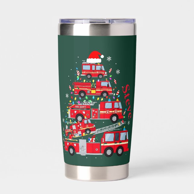 Christmas Tree Design Made of Fire Trucks  Insulated Tumbler (Front)