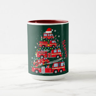 Christmas Tree Design Made of Fire Trucks Mug