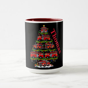 Christmas Tree Design Made of Fire Trucks Mug