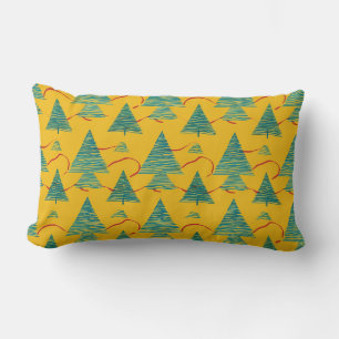 Christmas tree design on warm golden yellow lumbar cushion
