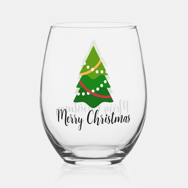 Christmas Tree Design Stemless Wine Glass (Front)
