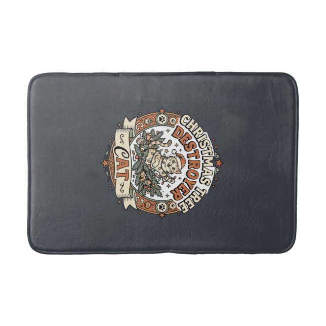 Christmas Tree Destroyer Cat Christmas Tree Destro Bath Mat (Front)