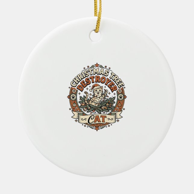 Christmas Tree Destroyer Cat Christmas Tree Destro Ceramic Tree Decoration (Front)