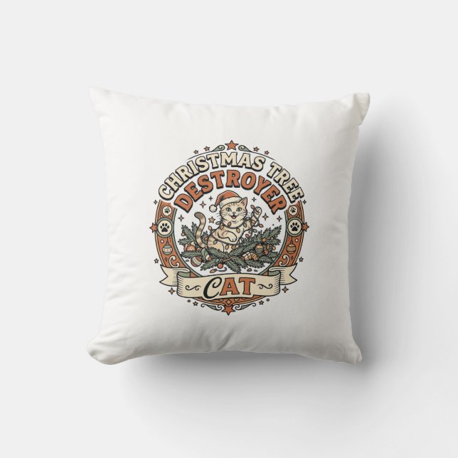 Christmas Tree Destroyer Cat Christmas Tree Destro Cushion (Front)