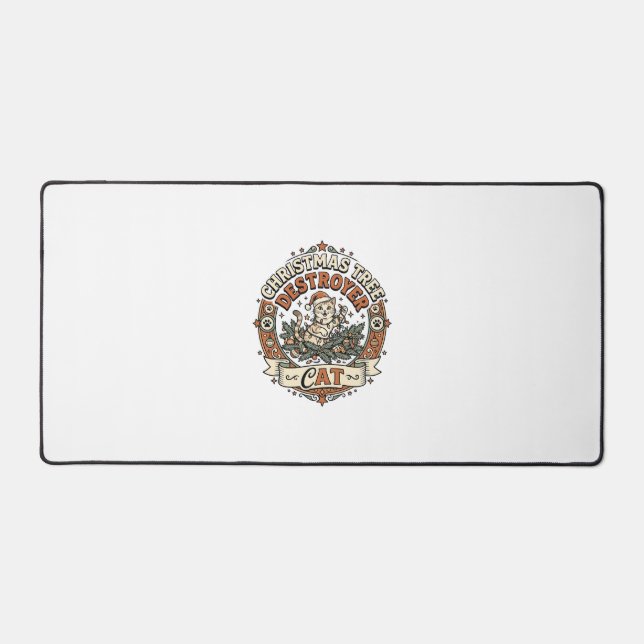 Christmas Tree Destroyer Cat Christmas Tree Destro Desk Mat (Front)