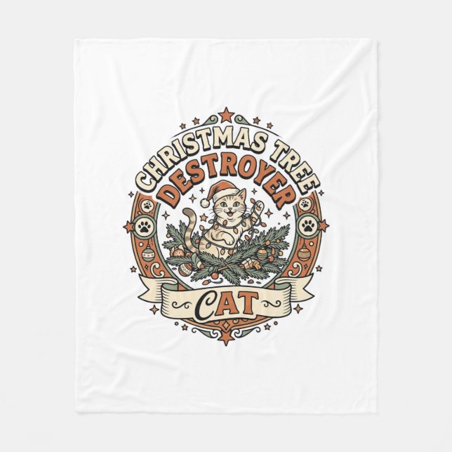 Christmas Tree Destroyer Cat Christmas Tree Destro Fleece Blanket (Front)