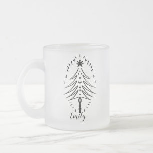 Christmas Tree Doodles Whimsical Ink Art Frosted Glass Coffee Mug