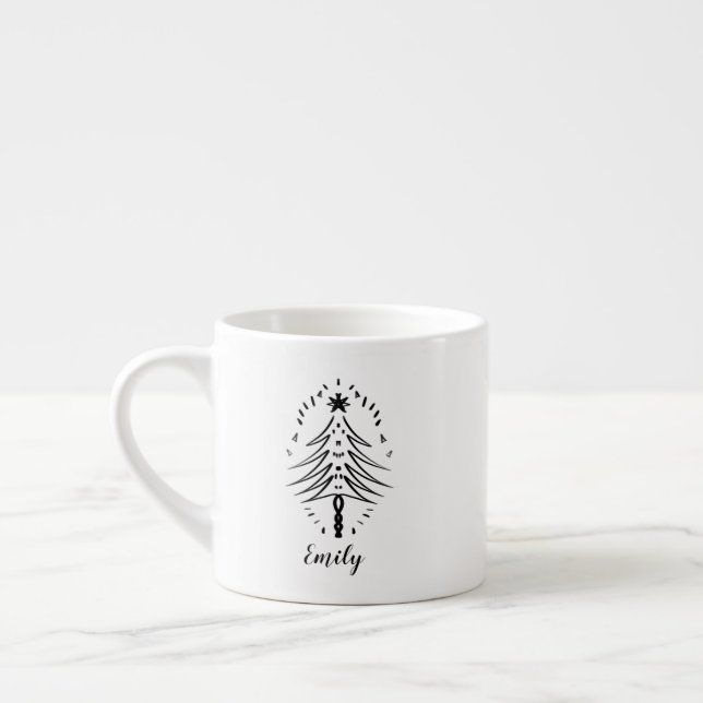 Christmas Tree Doodles Whimsical Ink Art   Travel  Espresso Cup (Left)