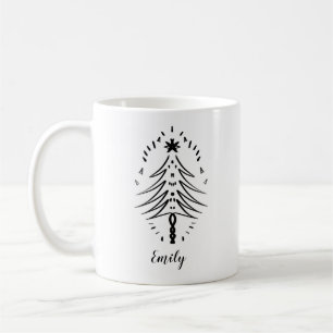 Christmas Tree Doodles Whimsical Ink Art Two-Tone Coffee Mug